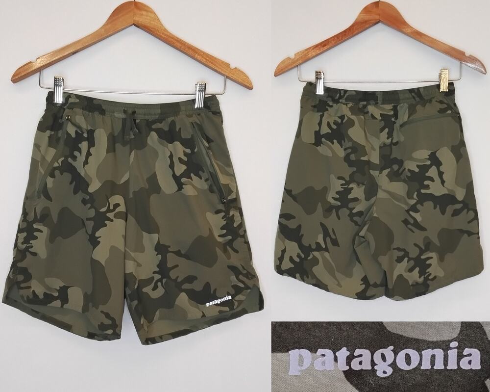 Patagonia Nine Trails Shorts Men's S Camo Green Broken Pocket Zipper #J5921